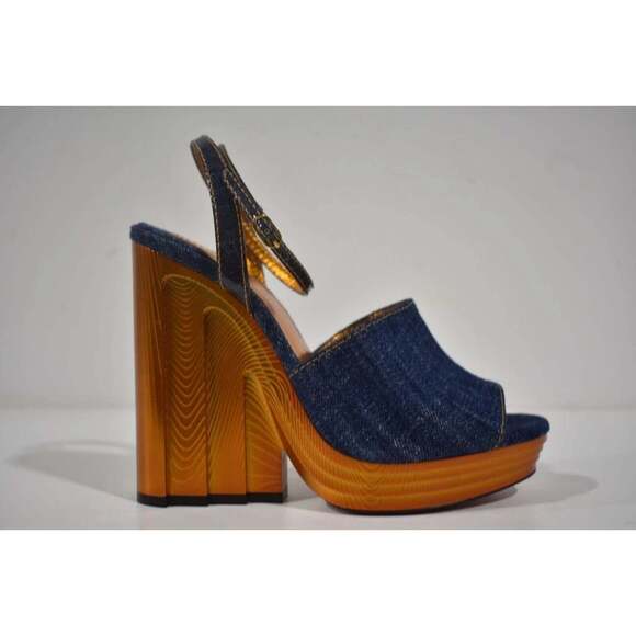 Christian Louboutin Mira Colunata 120 Denim Platform Wedge Sandal Heel Pump 38 - Picture 2 of 12